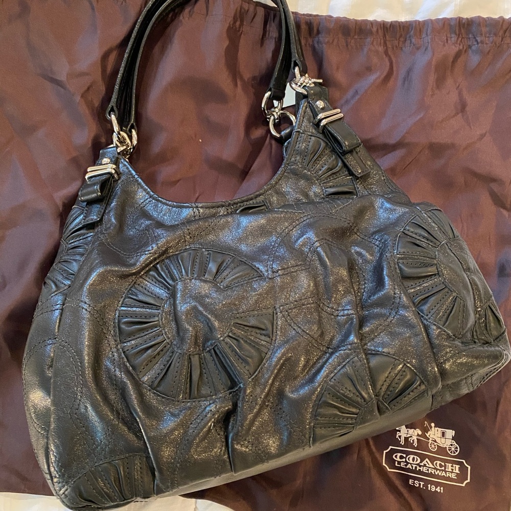 Coach Handbag black leather with silver hardware